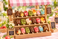 Miniature ice cream bar figurines lifestyle scene at tiny market stall